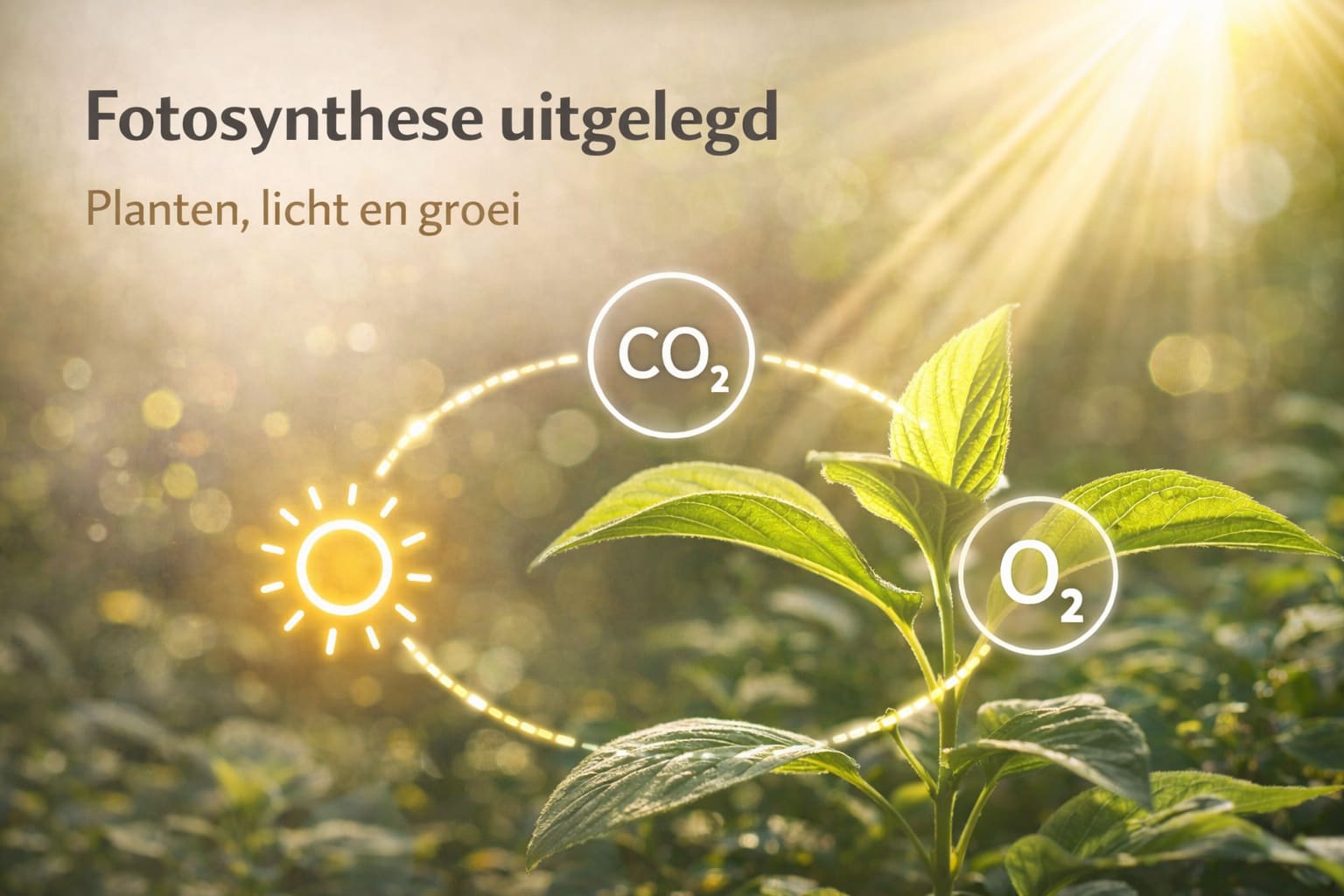 Photosynthesis in plants explained with sunlight, CO2 and oxygen for growth and development