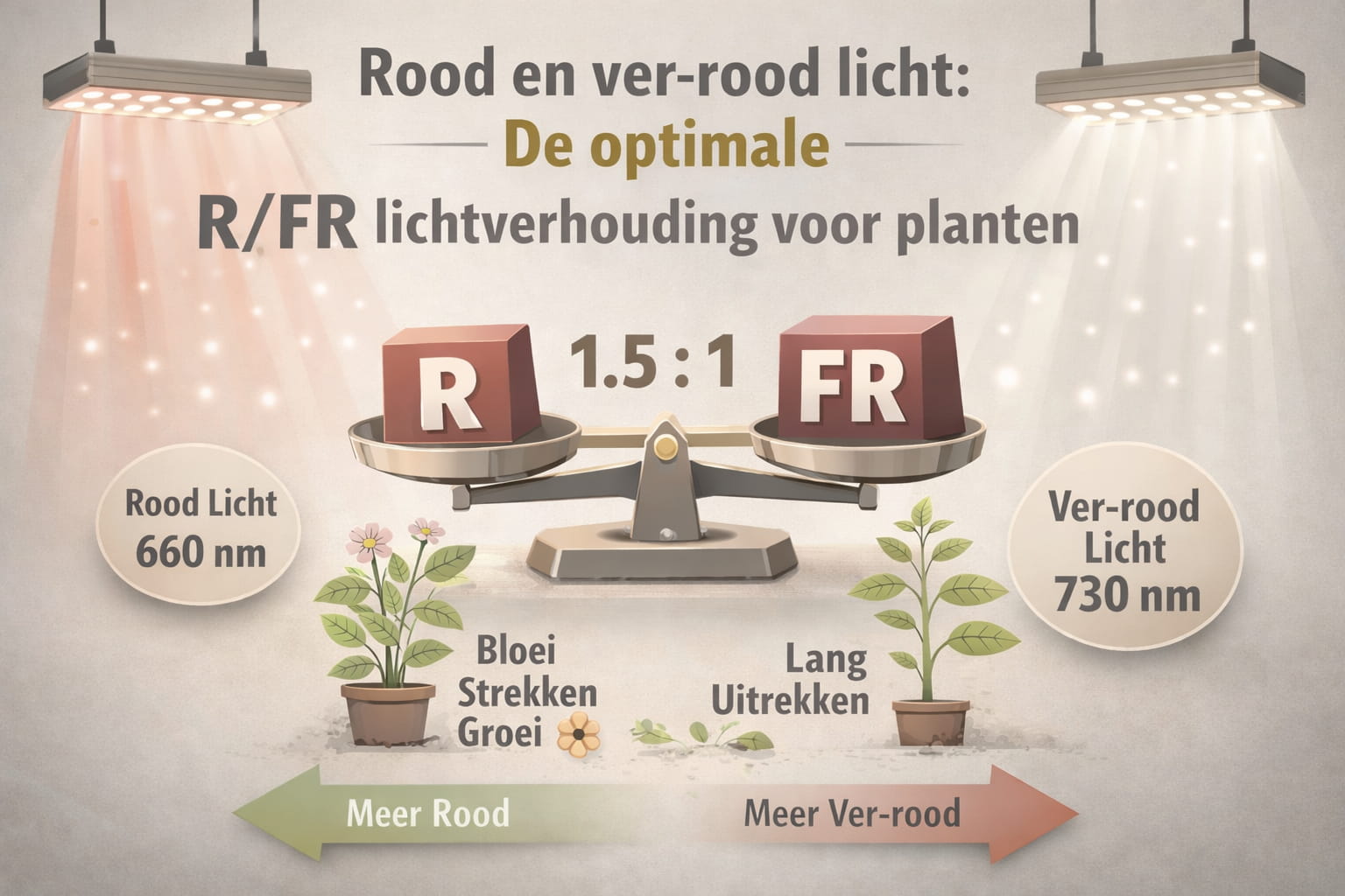 Rood en ver-rood lichtverhouding (R/FR) voor planten uitgelegd met effect op groei en bloei