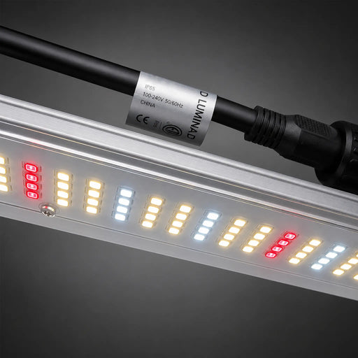 Detailopname van de LEDs van de SolarLUX 100W LED Bar kweeklamp.