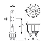 Diagram tekening van 315W CMH lamp en fitting