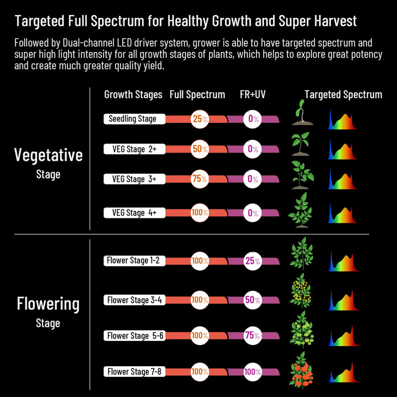 Spektrale Verteilung der 720W ScrogMaster Dual LED Grow Lampe.