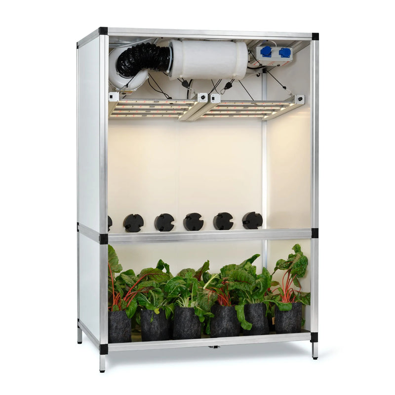 G-Tools Bonanza 1m² kweekkast met LED-kweekverlichting en planten.
