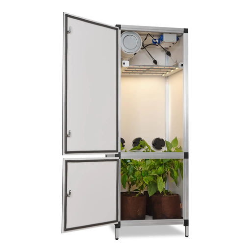G-Tools Bonanza Clima 0,35m² kweekkast met LED-kweeklamp en planten.