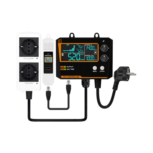 CO₂ Controller Set met automatische CO₂-regeling, sensor en monitor.