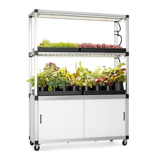 G-Tools Kitchenfarm XL kweekkast compleet met planten en LED-kweeklampen.