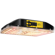 200W Spectrabox Drone LED kweeklamp onderzijde met brandende LEDs en dimmer.
